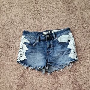 Indigo Rein Blue Jean Shorts with White Lace